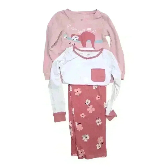 Girls Carter's 3 Piece Sleep Set - Sloth Long Sleeve Pajamas - Size: 6/6A - Picture 2 of 7